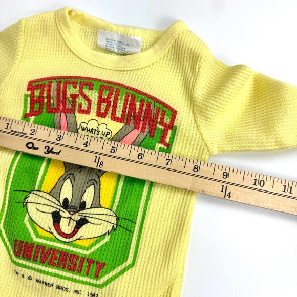 Vintage 80s Warner Bros Bugs Bunny Yellow Thermal Baby Pajama Set Sz 12M Retro - Picture 6 of 11